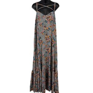 Torrid Womens Grey Floral Strappy Maxi Dress Plus Size 2X Sleeveless Ruffle New
